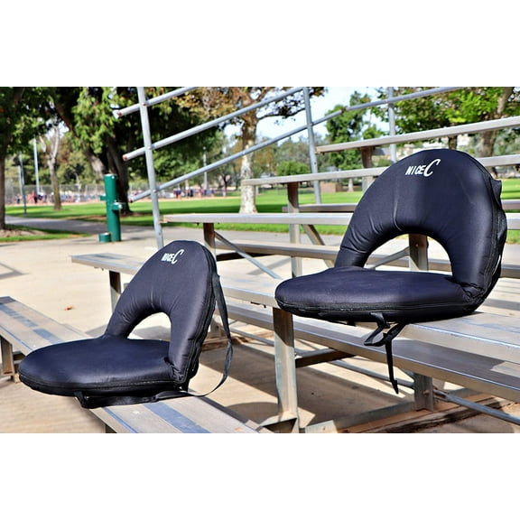Stadium Seats, Floor Chairs, Bleacher Chairs, 10-Posisition Reclining Waterproof Cushion, Ultralight, Foldable, Extra Thick Padding, with Shoulder Strap & Net Pocket (Set of 1 Black)