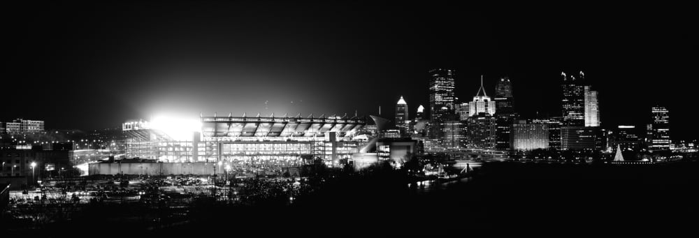 Stadium lit up at night in a city Heinz Field Three Rivers Stadium Pittsburgh Pennsylvania USA Canvas Art - Panoramic Images (13 x 36)