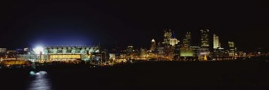 Stadium lit up at night in a city Heinz Field Three Rivers StadiumPittsburgh Pennsylvania USA Canvas Art - Panoramic Images (36 x 12)
