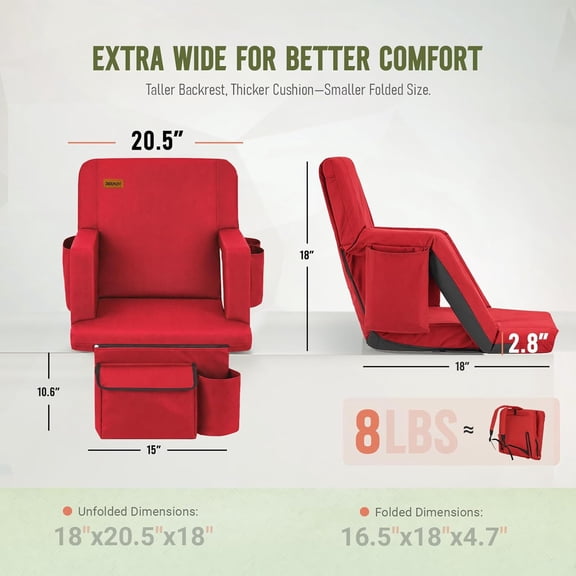 Stadium with Back Support - 2.8'' Padded Cushion 6-Position Recliner Bleacher Chair