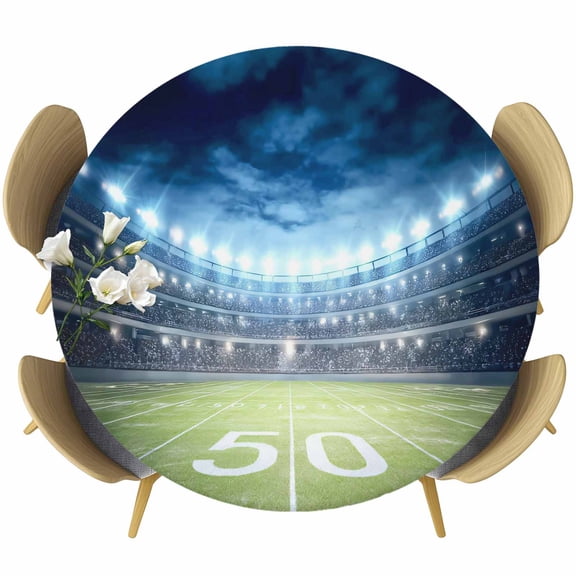 Stadiums Round Fitted Tablecloth with Elastic Edge, Rugby Sports Venues Sky Stretch Table Covers for 45"-54" Tables Wipeable Table Cloth for Outdoor