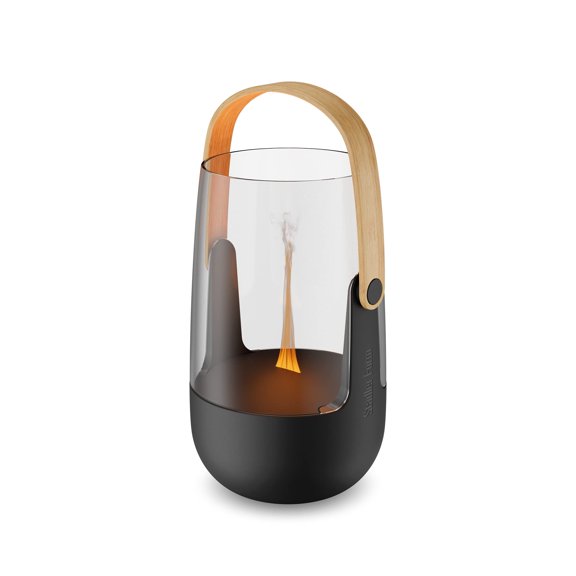 Stadler Form Aroma Diffuser & Lantern Sophie, for indoors and outdoors, diffuses essential oils of your choice, illuminated with flame effect, battery-operated up to 11 h, black with bamboo handle