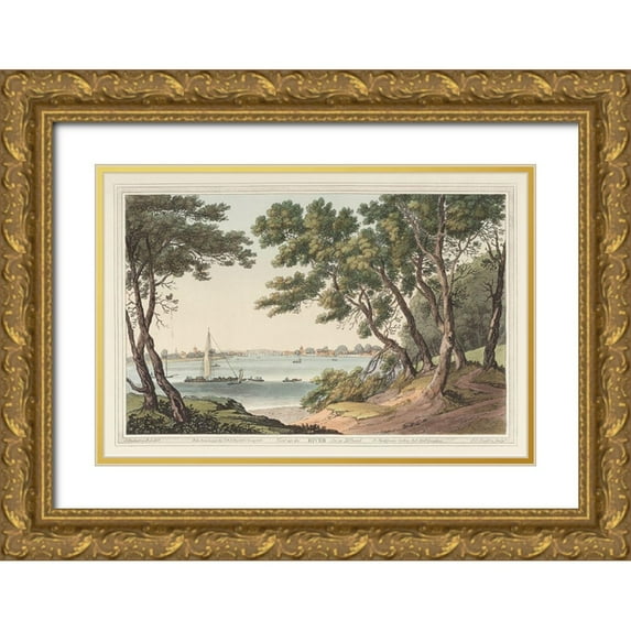 Stadler, Joseph 14x11 Gold Ornate Wood Framed with Double Matting Museum Art Print Titled - View of the River
