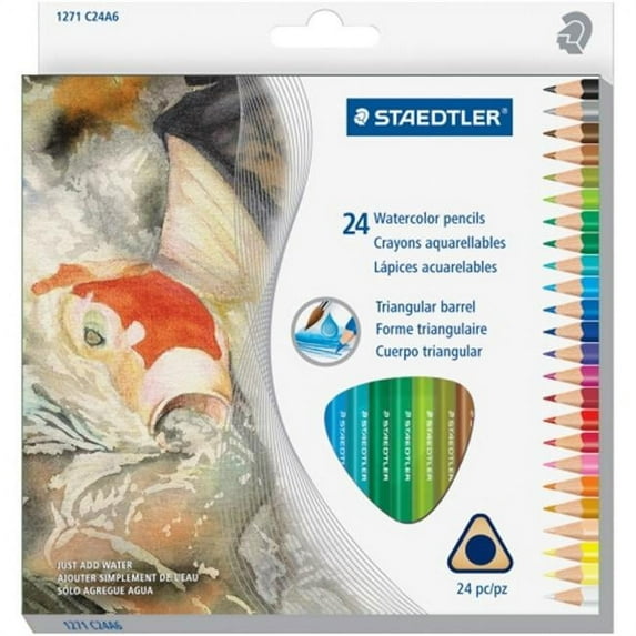 Staedtler 1271C24A6 2.9 mm Hardness No.3 Triangular Barrel Watercolour Pencil Set - 24 Assorted Colors