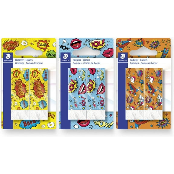Staedtler 526B2COBK2 Rasoplast Eraser - Cartoon Comic Edition Novelty Fun Rubber Stationery - Pack of 6 - 3 x Blisters