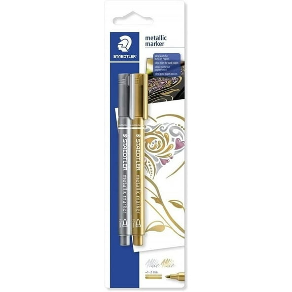 Staedtler 8323-SBK2 Metallic Markers - Gold/Silver (Pack of 2) Silver and Gold Pack of 2