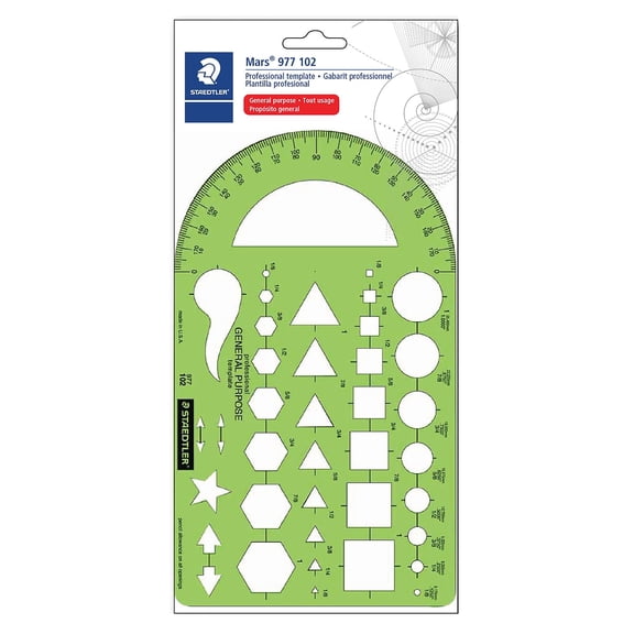 Staedtler 977102 Templates, 40 Geometric Shapes, 5.5 X 9.5, Green