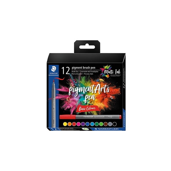 STAEDTLER® Pigment Arts Brush Pens, Basic Colors, Set of 12