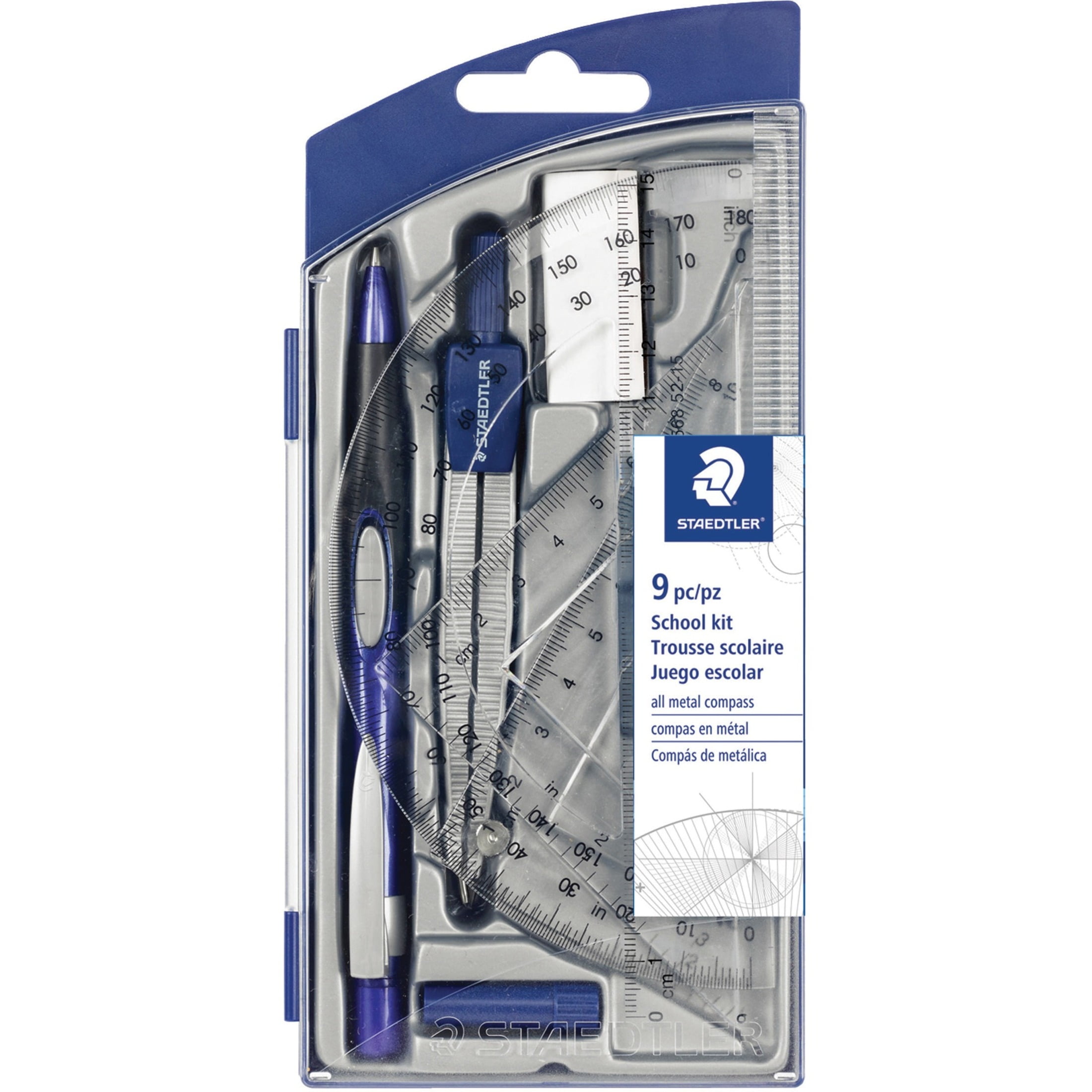 Staedtler Compass Math Set - 9 Piece(s) - Blue - 1 Set Staedtler Compass Math Set - 9 Piece(s) - Blue - 1 Set