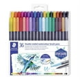 thumbnail image 1 of Staedtler Duo-Ended Markers, Watercolor, Brush Tip/Fine Tip, Black Barrels, Assorted Ink Colors, Pack Of 36 Markers, 1 of 4