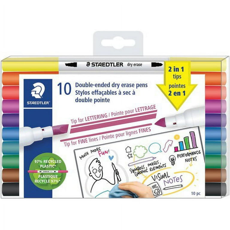 Staedtler Double-ended Dry Erase Pens - Chisel, Bullet Marker Point Style - Assorted Dry Ink - 10 / Pack Staedtler Double-ended Dry Erase Pens - Chisel, Bullet Marker Point Style - Assorted Dry Ink - 10 / Pack