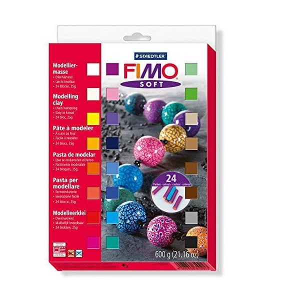 Staedtler Fimo Soft 8023 02 Oven Hardening Modelling Clay 24 Half Blocks Assorted Colours