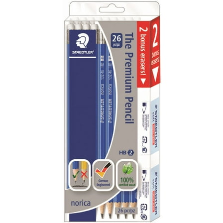 Staedtler HB/#2 Wood Pencils with Eraser, Bonus 24 Pack + 2 Eraser
