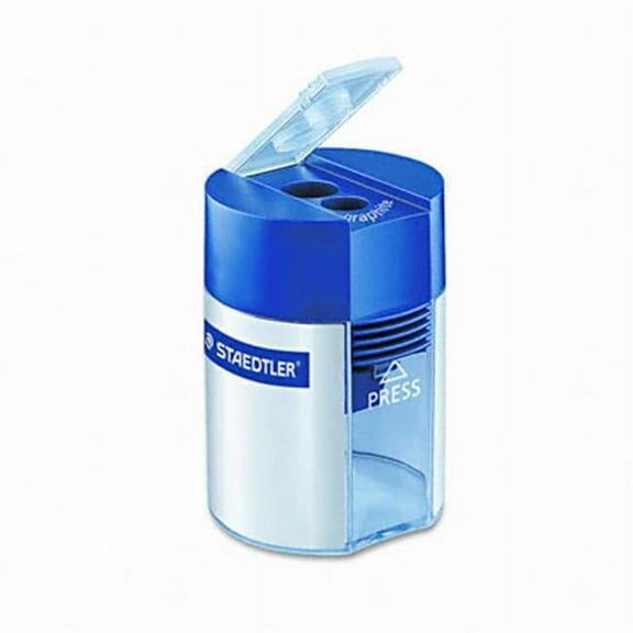 Staedtler  Handheld Manual Double-Hole Cylinder Pencil Sharpener- Blue/Silver