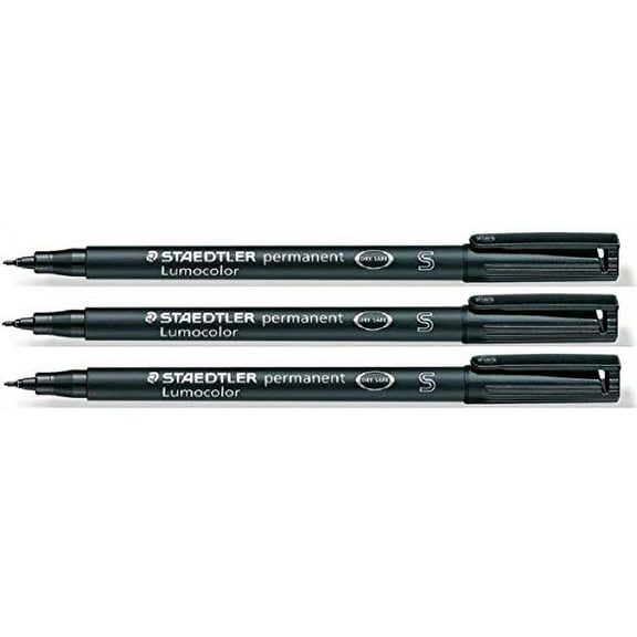 Staedtler Lumocolor Black Superfine Permanent Marker Pens Pack of 3 Waterproof Smudge Resistant Quick Dry CD DVD OHP