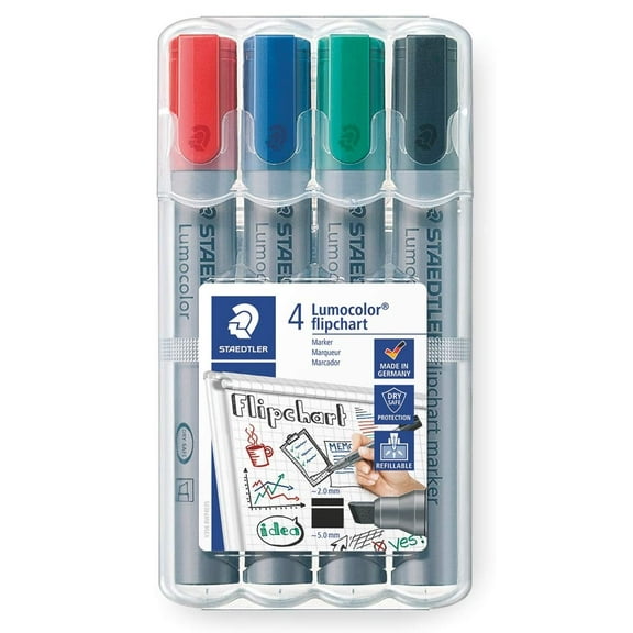 Staedtler Lumocolor WP4 356 B Flip Chart Marker Refillable in Staedtler Box with 4 Colours Case