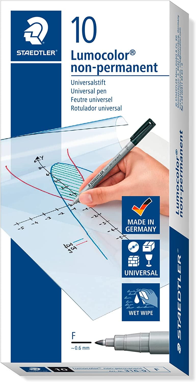 Staedtler Lumograph NonPermanent Wet Erase Marker Pens, Fine Tip