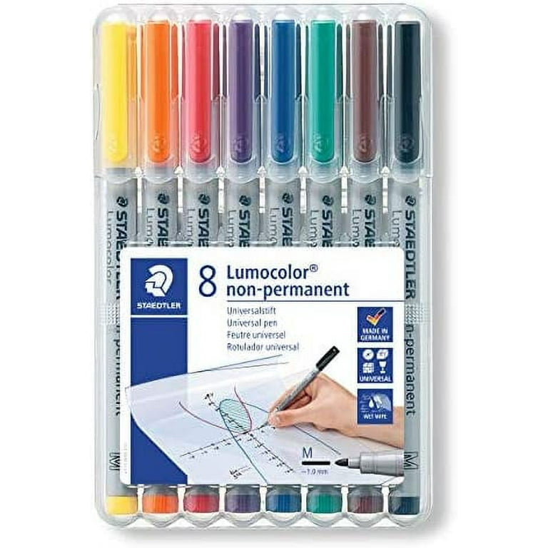 Staedtler Lumograph Non-Permanent Wet Erase Marker Pens, Medium Tip  Refillable Colored Markers, 8 Pack, 315 WP8 