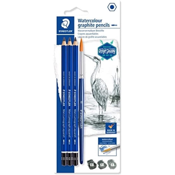 Staedtler Mars Lumograph Graphite Watercolor Pencils Kit, Set of 3, Includes Watercolor Brush