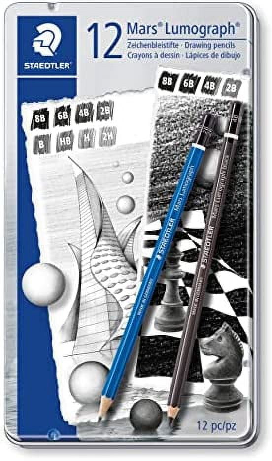 Staedtler Mars Lumograph Art Drawing Pencils, 12 Pack Graphite Pencils in  Metal Case, Break-Resistant Bonded Lead, 100 G12 