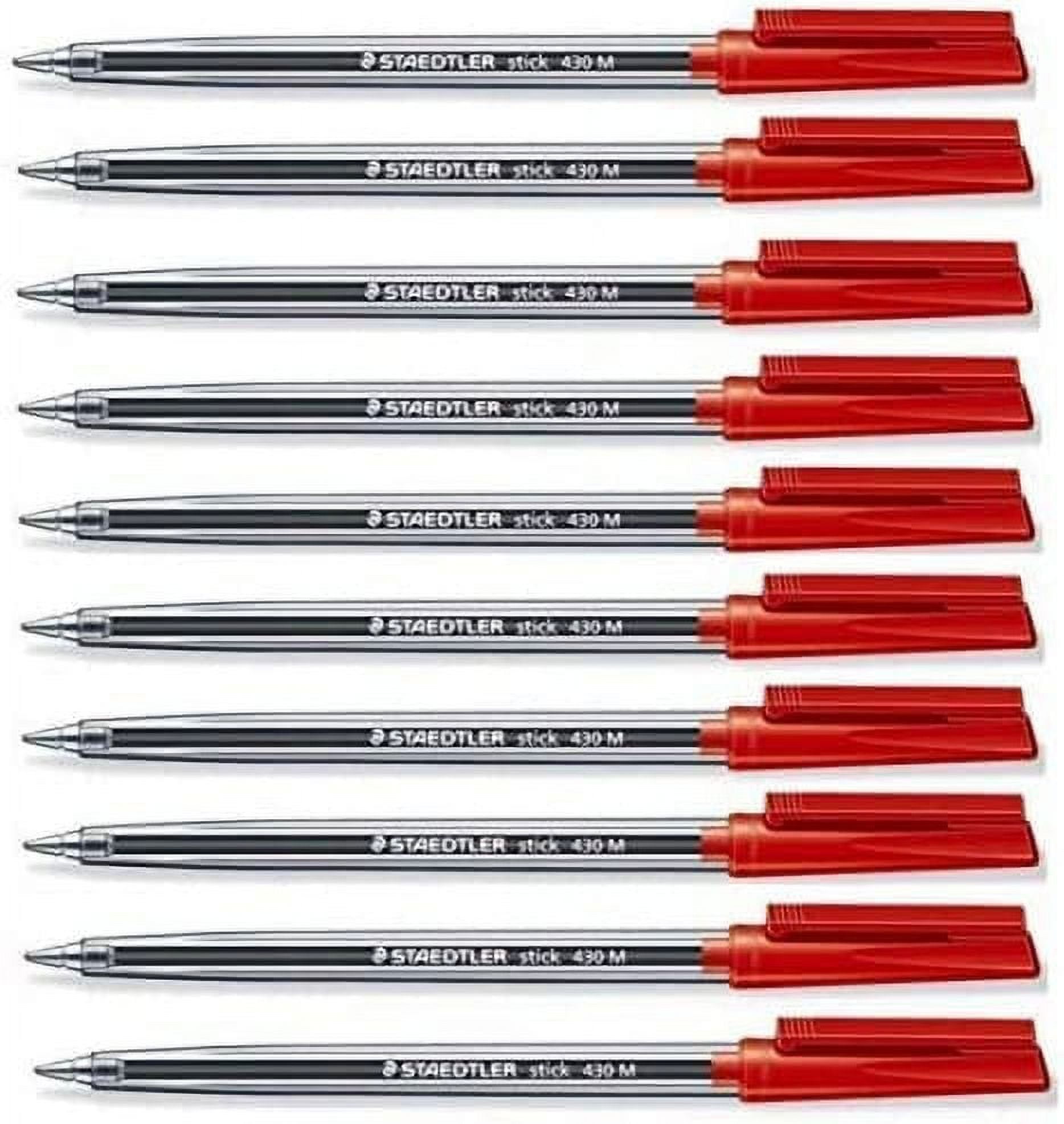 Staedtler Medium 0.5mm Red 430 Stick Ballpoint Pens Writing Pen Smooth Efortless Ink Flow Regulated (Pack of 10)