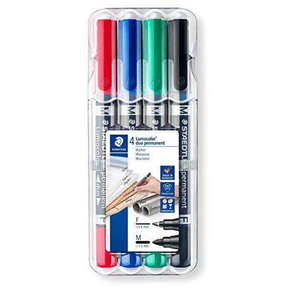 Staedtler Permanent Pen Lumocolor Duo Twin Type 0.6mm 1.5mm 4 Color Set 348 WP4
