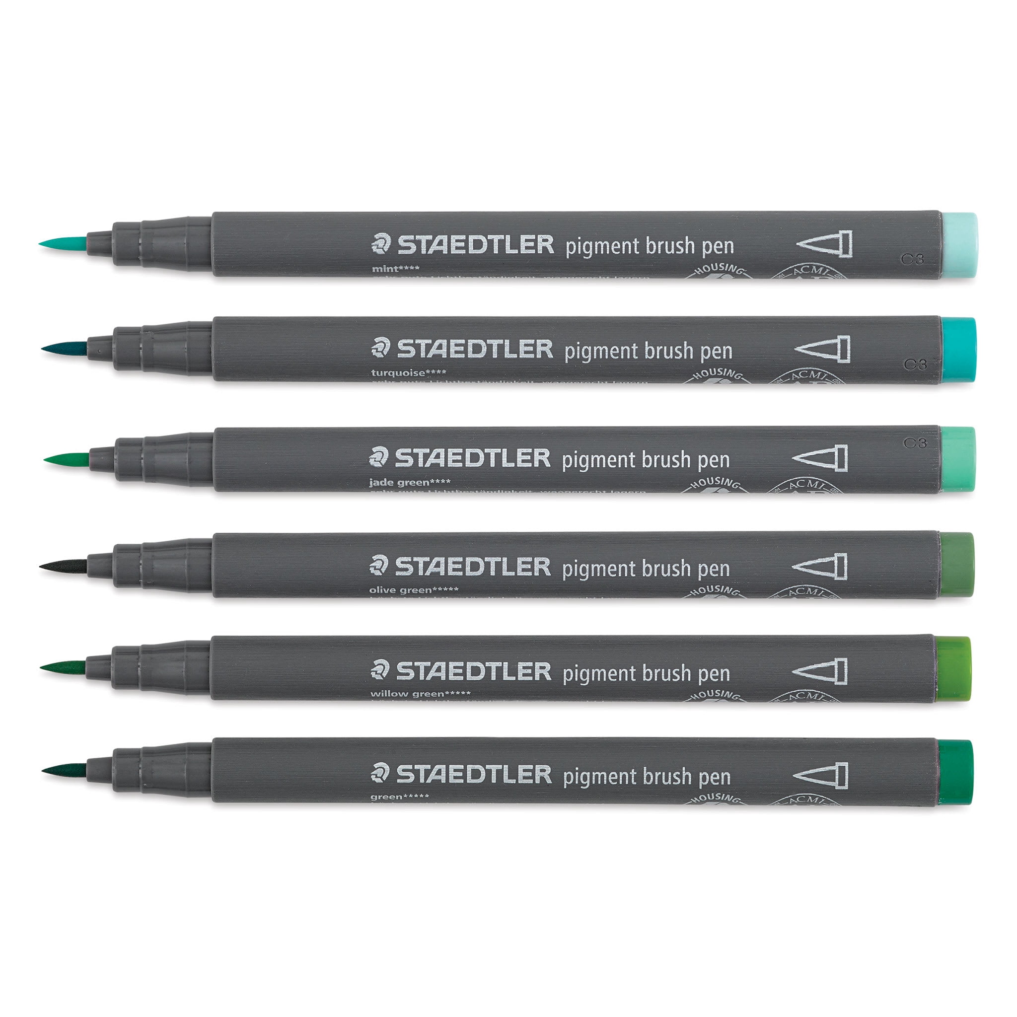 Staedtler Pigment Arts Brush Pens - Greens and Turquoises, Set of 6