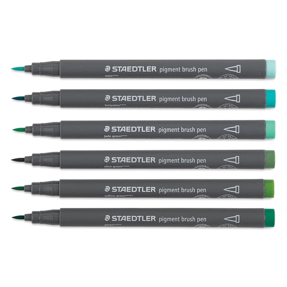 Staedtler Pigment Arts Brush Pens - Greens and Turquoises, Set of 6