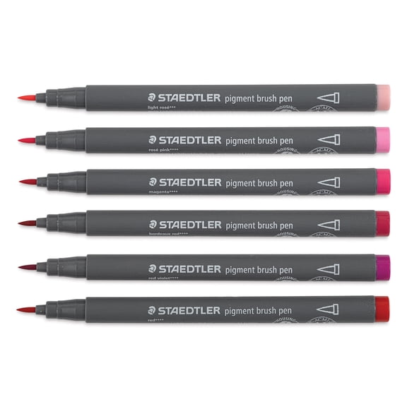 Staedtler Pigment Arts Brush Pens - Reds and Pinks, Set of 6