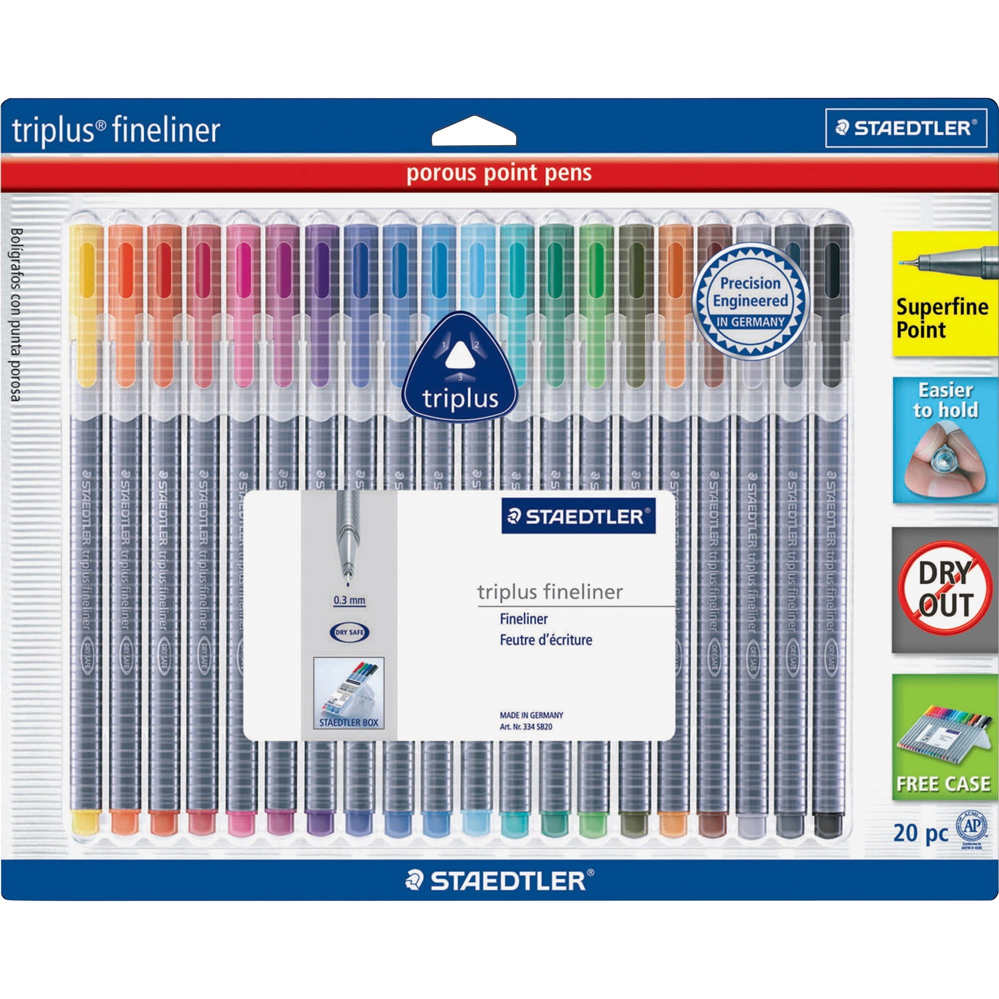 Staedtler TriPlus Fineliners 20 Assorted Colours with Pencil Case 334 PC20 (Black)
