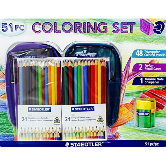 Staedtler Set, 48 Triangular Colored Pencils 2 Nylon Cases Double Hole Sharpener