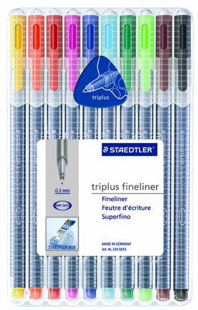 Staedtler Mars Triplus Fineliner Pens, Assorted Colors, 0.3 mm - 10 pack