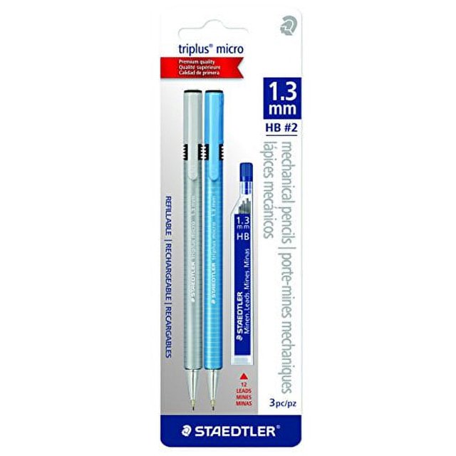 Staedtler triplus micro 1.3mm Lead Retractable Mechanical Pencil with Twist Eraser, 6 refills, 2
