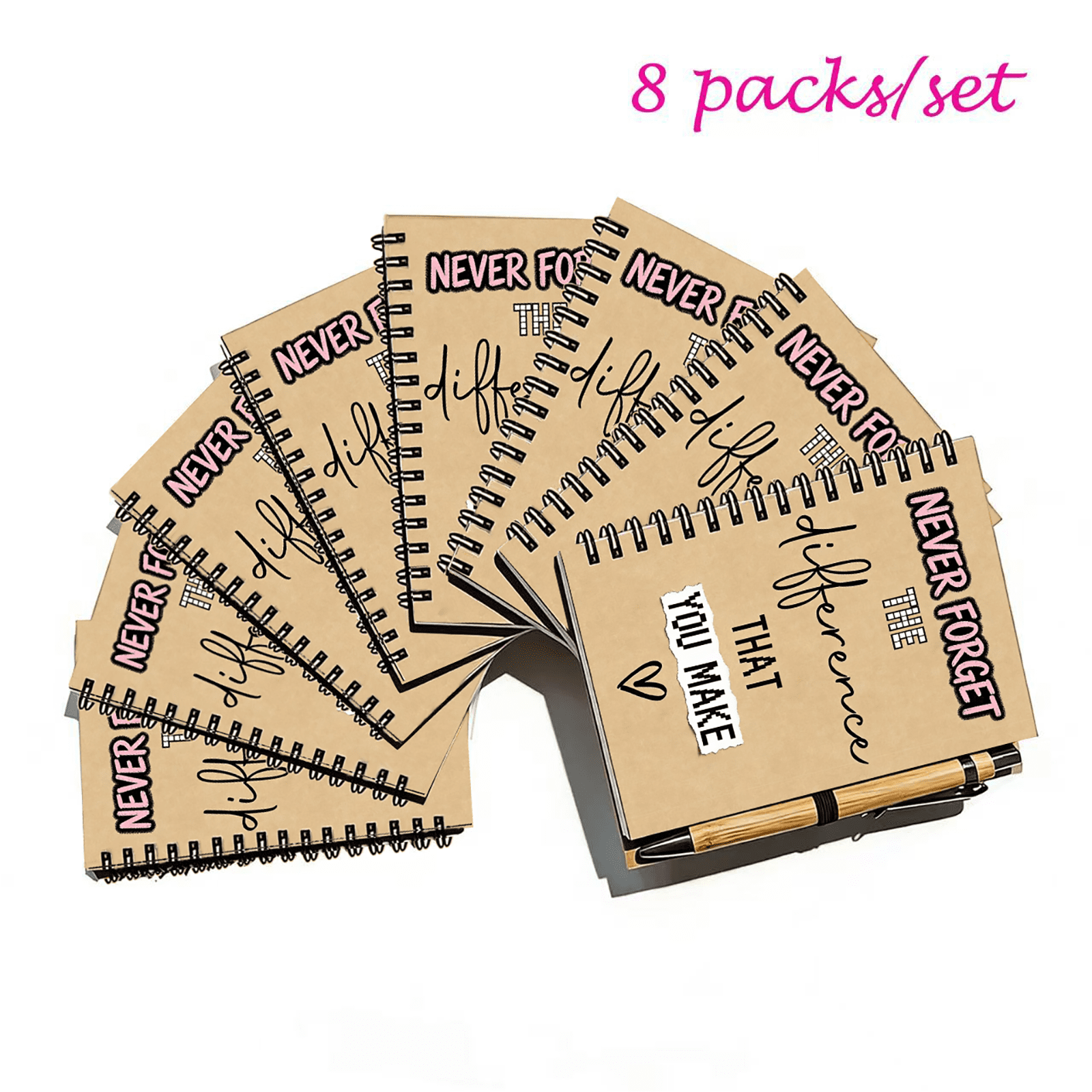 Staff Employee Appreciation Gifts Bulk - 8 Sets Inspirational Spiral Small Notebooks with Ballpoint Pens & Sticky Notes for Coworkers,Teachers,Office,Nurse,Colleagues,Volunteer Thank You Gifts