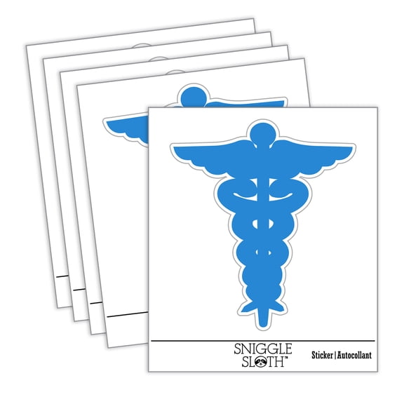 Staff of Hermes Silhouette Caduceus Medical Symbol Car Window Bumper Water Bottle Phone Tablet Laptop Waterproof Vinyl Decal Sticker Set 5-Pack - Gloss Finish - 3.0"