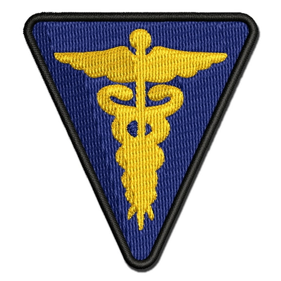 Staff of Hermes Silhouette Caduceus Medical Symbol Applique Multi-Color Embroidered Hook & Loop Patch - 3 Inch Medium