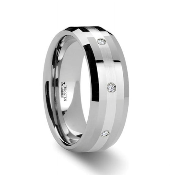 Stafford Beveled Tungsten Diamond Wedding Band With Silver Inlay