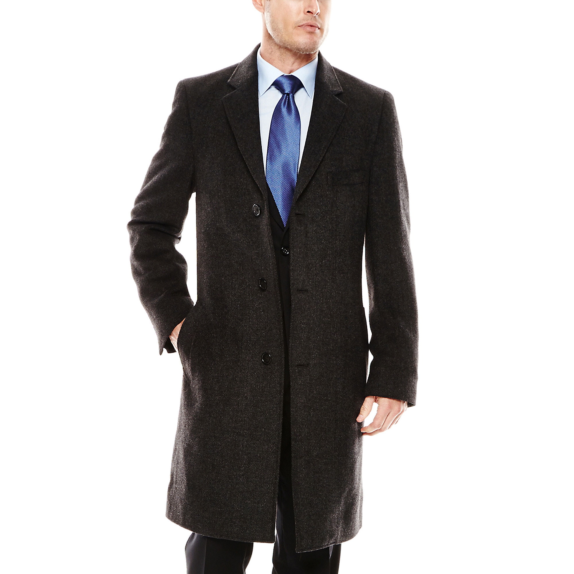 Stafford CHARCOAL Men's Signature Wool Blend Top Coat, 40 REG