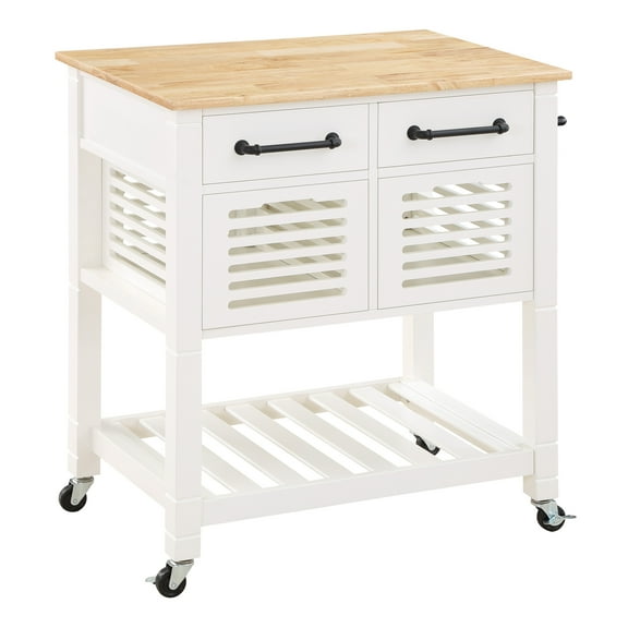 Stafford Engineered Wood Kitchen Cart with Wood Top and White Base