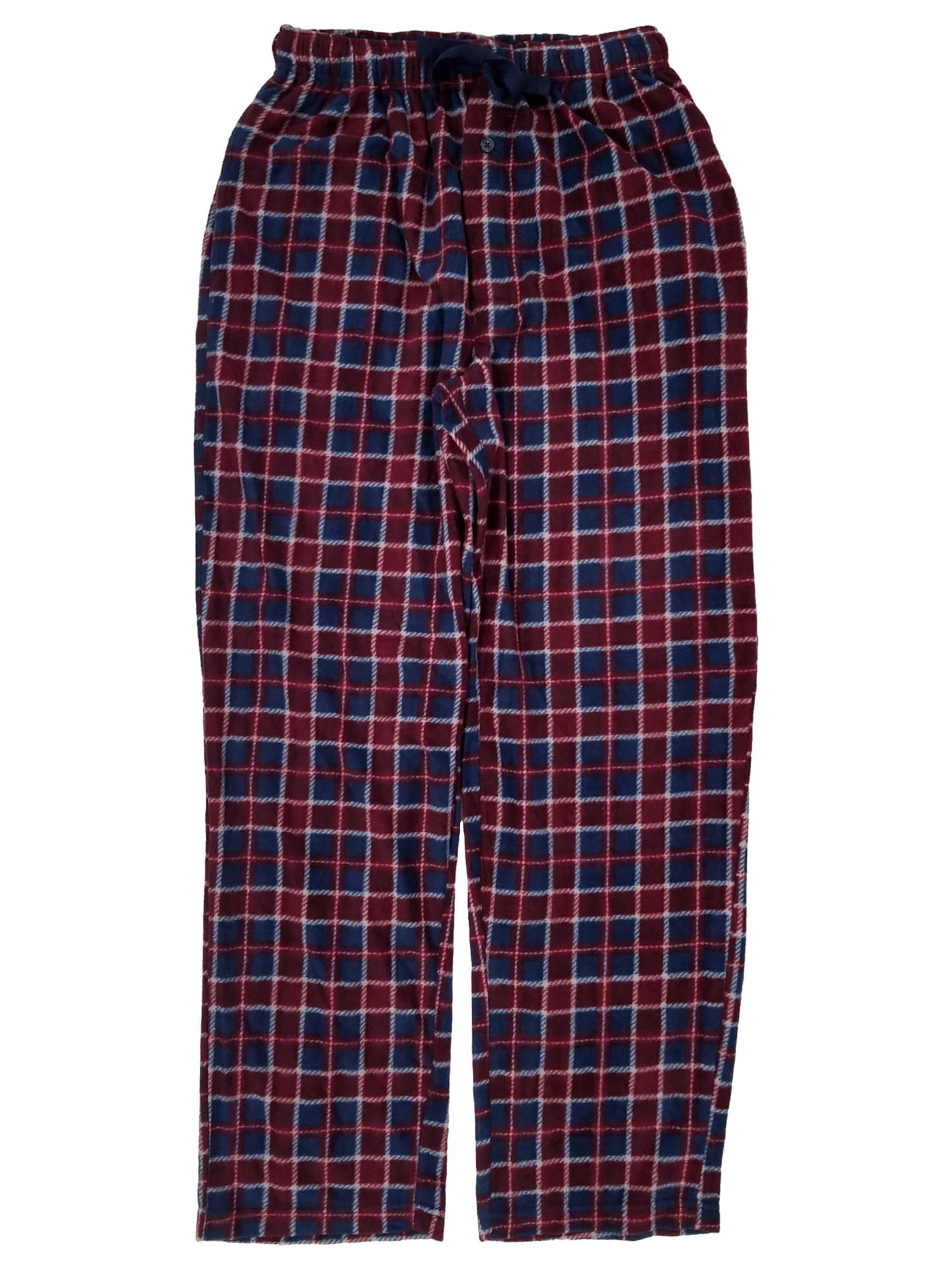 Stafford Mens Burgundy & Blue Check Fleece Sleep Pants Pajama Bottoms