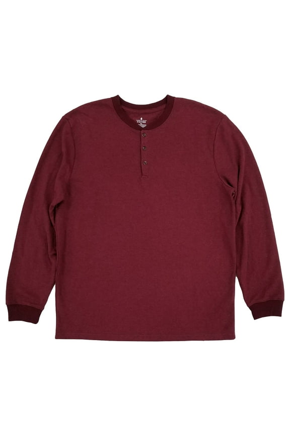 Mens Rich Burgundy Long Sleeve Thermal Waffle Knit Henley Shirt XL