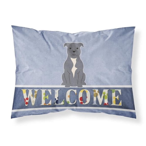 Staffordshire Bull Terrier Blue Welcome Fabric Standard Pillowcase