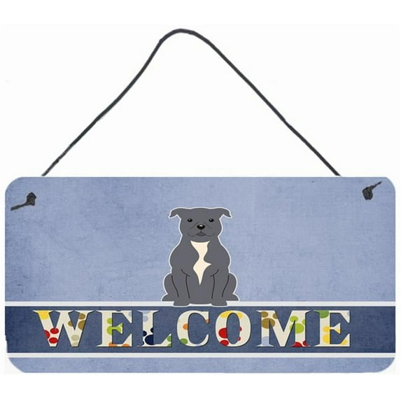 Staffordshire Bull Terrier Blue Welcome Wall or Door Hanging Prints