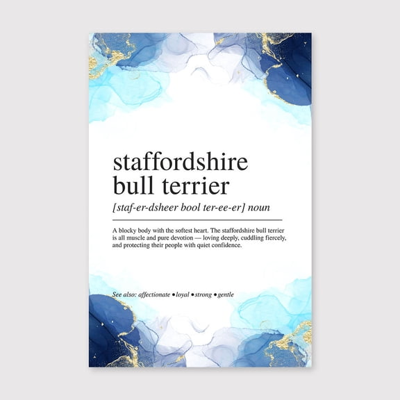 Staffordshire Bull Terrier Definition Canvas 8x12 inch, Staffordshire Bull Terrier Definition Print, Dog Breed Wall Art, Modern Typography Poster
