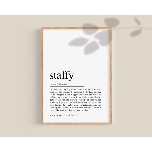 Staffordshire Bull Terrier Definition Dog Lover Wall Art, Unframed Paper Print Size 8x12