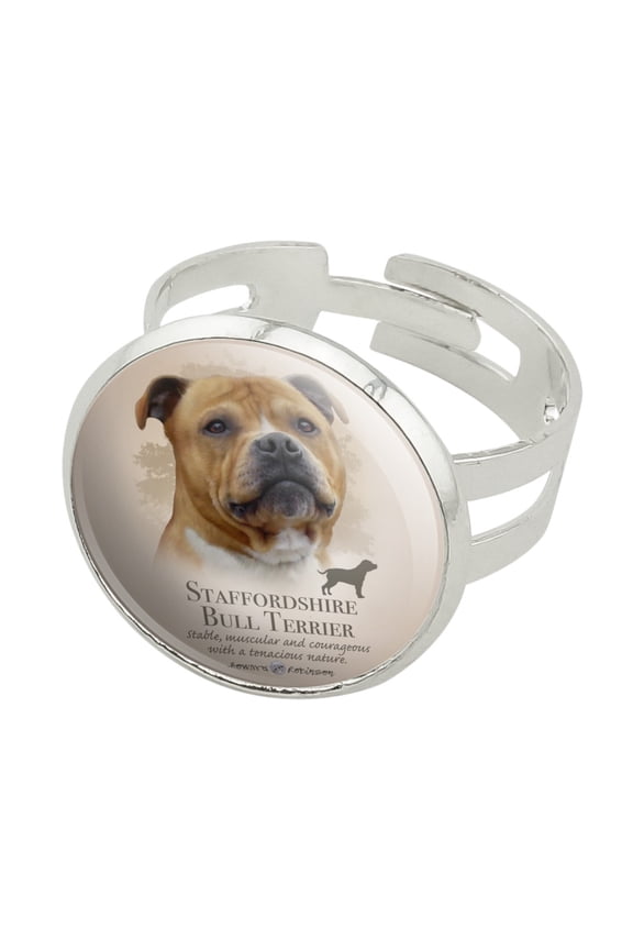 Staffordshire Bull Terrier Dog Breed Silver Plated Adjustable Novelty Ring