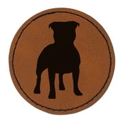 Staffordshire Bull Terrier Dog Solid 2.5" Faux Leather Round Engraved Iron-On Patch - Brown