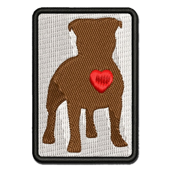 Staffordshire Bull Terrier Dog with Heart Applique Multi-Color Embroidered Iron-On Patch - 2.5 Inch Small