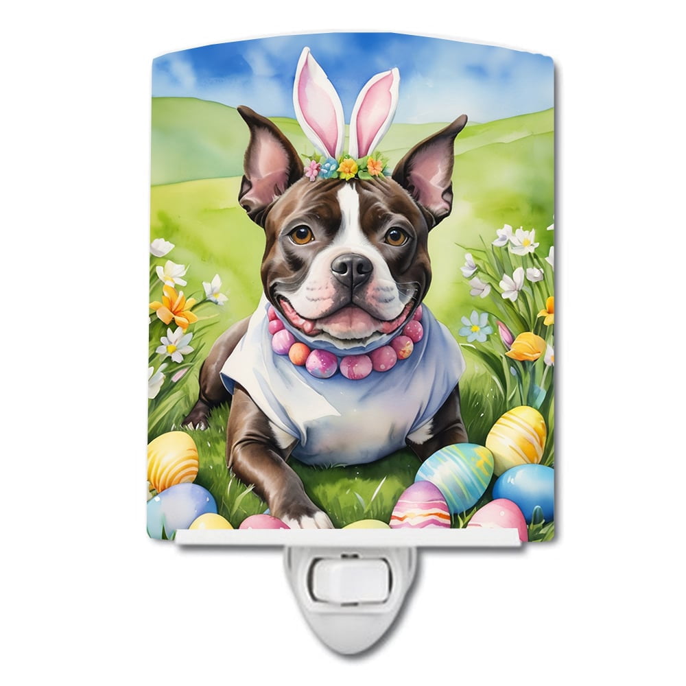 Staffordshire Bull Terrier Easter Egg Hunt Ceramic Night Light 4 in x 6 in