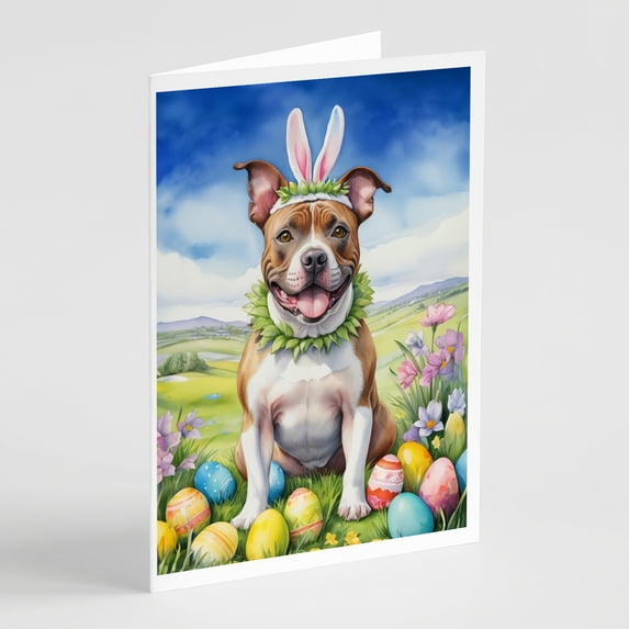 Staffordshire Bull Terrier Easter Egg Hunt Greeting Cards Pack of 8 7 in x 5 in